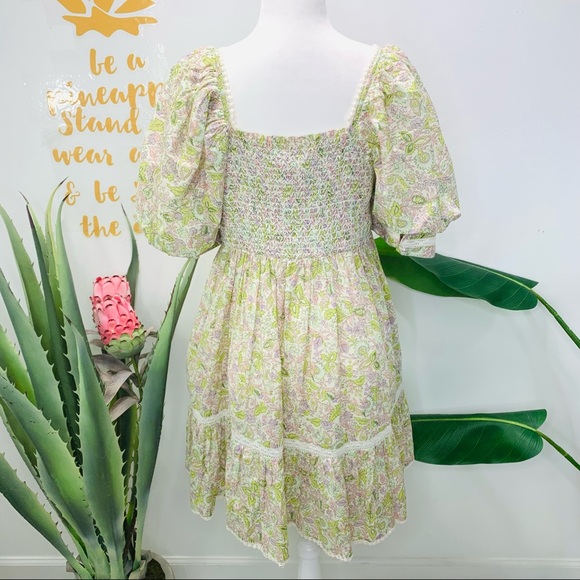 LOVE THE LABEL Square Neck Puff Sleeve Floral Mini Dress Size Large NWT - Picture 9 of 16